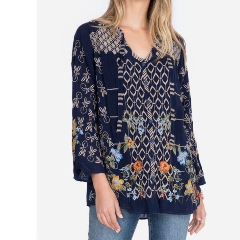 Johnny Was Blue Night Luca Blouse Rayon Medium